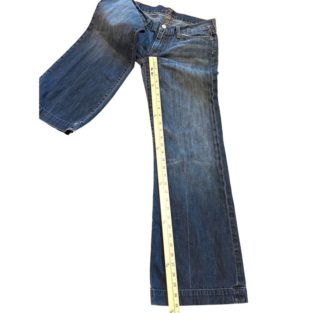7 For All Mankind Dojo Jeans Womens Size 31 Blue Wide Flare Leg 100% Cotton Boho - Picture 8 of 9